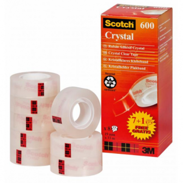 Lepicí pásky Scotch Crystal, 8 ks/balení, (7 ks + 1 ks zdarma)